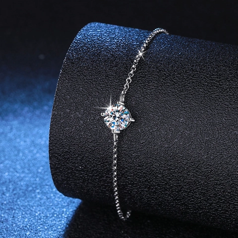 S925 Sterling Silver Moissanite Bracelet For Women 1 Carat D Color Round Brilliant Cut Adjustable Bolo Clasp Fashion Jewelry Gift