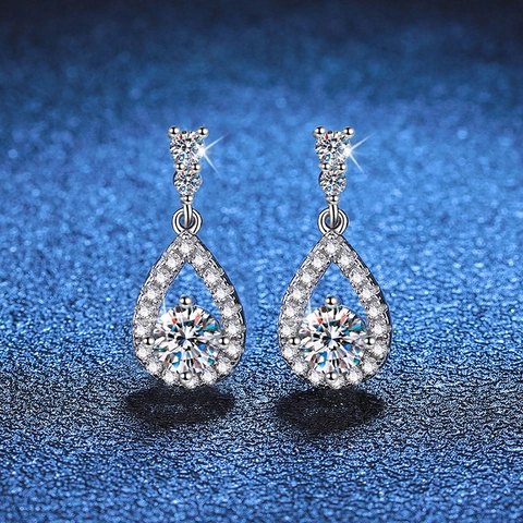 925 Sterling Silver Moissanite Drop Earrings For Women Elegant Waterdrop Halo Rhinestone Pave Dangle Earrings Luxury Jewelry Gift