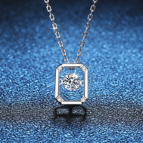 925 Sterlingsilber Tanzender Stein Moissanit Anhänger Halskette Geometrischer Rechteckiger Rahmen Moissanit Schmuck Für Damen