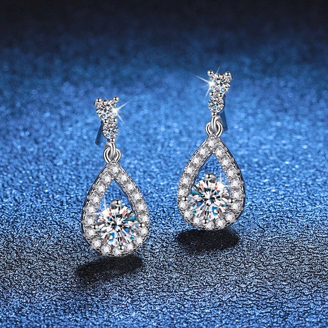 925 Sterling Silver Moissanite Drop Earrings For Women Elegant Waterdrop Halo Rhinestone Pave Dangle Earrings Luxury Jewelry Gift