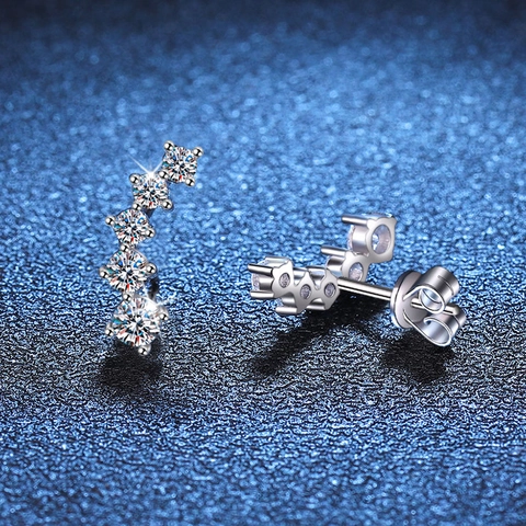 Orecchini a Bottone Curvi in Argento Sterling S925 Con Moissanite per Donna Gioielli Crawler Intarsiati di Alta Classe Geometrici