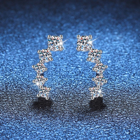 Orecchini a Bottone Curvi in Argento Sterling S925 Con Moissanite per Donna Gioielli Crawler Intarsiati di Alta Classe Geometrici