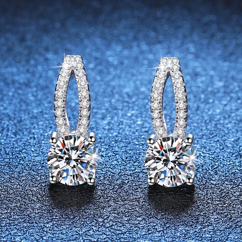 Luxury 925 Sterling Silver Moissanite Stud Earrings For Women D Color VVS1 Round Cut Brilliant Gemstone Elegant Jewelry Gift