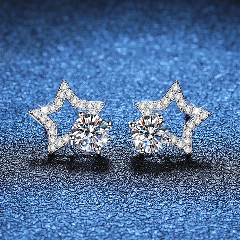 S925 Sterling Silver Moissanite Star Stud Earrings For Women D Color Round Moissanite Elegant Sparkling Jewelry Gift