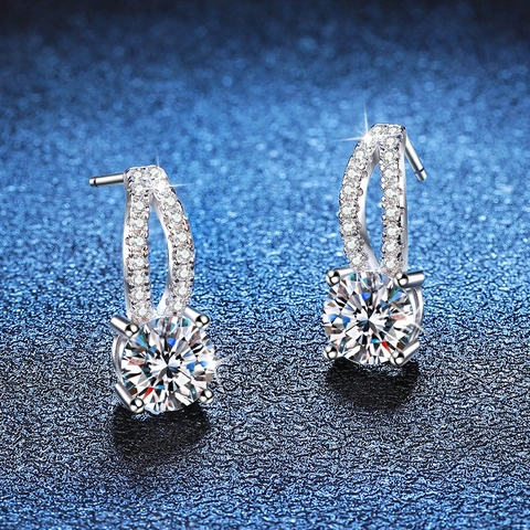 Luxury 925 Sterling Silver Moissanite Stud Earrings For Women D Color VVS1 Round Cut Brilliant Gemstone Elegant Jewelry Gift