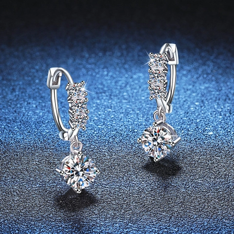 Pendientes Colgantes de Plata de Ley S925 Con Moissanita Brillante Color D Corte Redondo Pendientes para Mujer Joyería de Boda