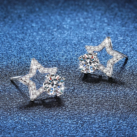 S925 Sterling Silver Moissanite Star Stud Earrings For Women D Color Round Moissanite Elegant Sparkling Jewelry Gift