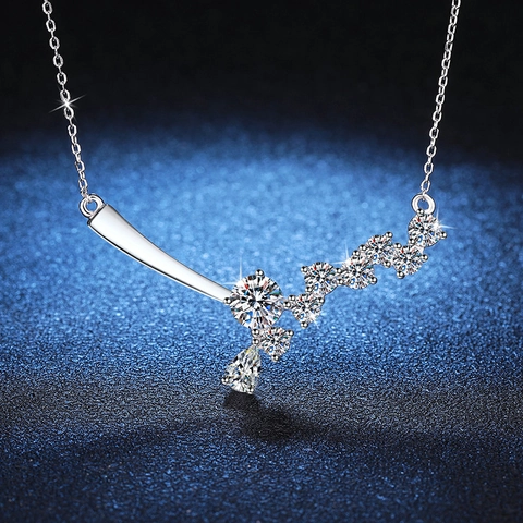 Luxury 925 Sterling Silver Moissanite Pendant Necklace Galaxy Asymmetric Design Sparkling Jewelry For Women Dating Jewelry