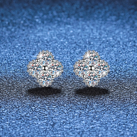Lussuosi Orecchini a Bottone in Argento Sterling 925 con Moissanite Eleganti Orecchini a Quadrifoglio Fiore con Certificato Regalo Donna