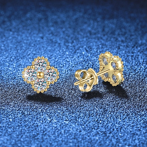 Lussuosi Orecchini a Bottone in Argento Sterling 925 con Moissanite Eleganti Orecchini a Quadrifoglio Fiore con Certificato Regalo Donna