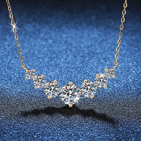 S925 Sterling Silver Moissanite Smile Pendant Necklace For Women U-Shaped Zirconia Pave Electroplated Gold Jewelry Gift