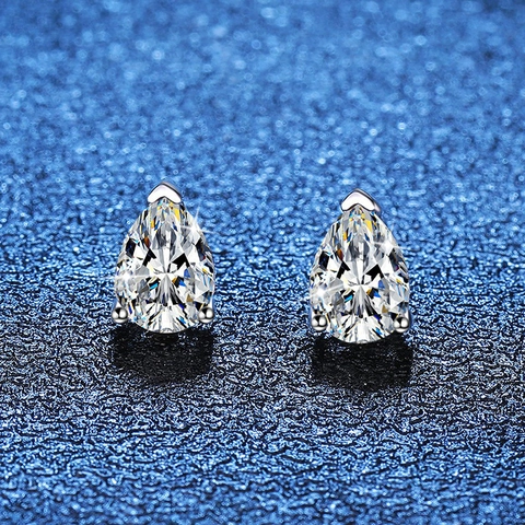 Orecchini a Bottone in Argento Sterling 925 con Moissanite a Goccia per Donna Minimalisti Goccia d'Acqua Scintillanti Gioielli Regalo