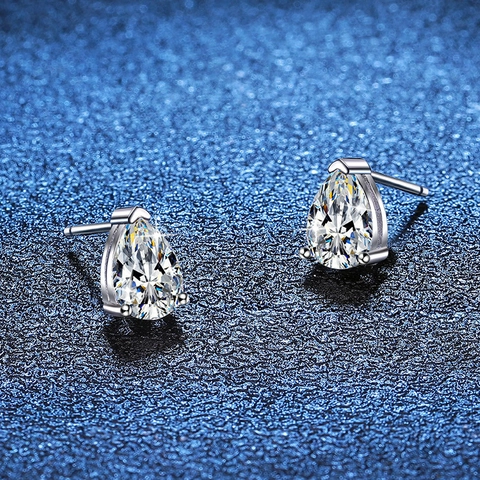 Orecchini a Bottone in Argento Sterling 925 con Moissanite a Goccia per Donna Minimalisti Goccia d'Acqua Scintillanti Gioielli Regalo