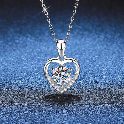 925 Sterling Silver Heart Pendant Necklace Moissanite Rhinestone For Women Fashion Jewelry Valentine Day Gift