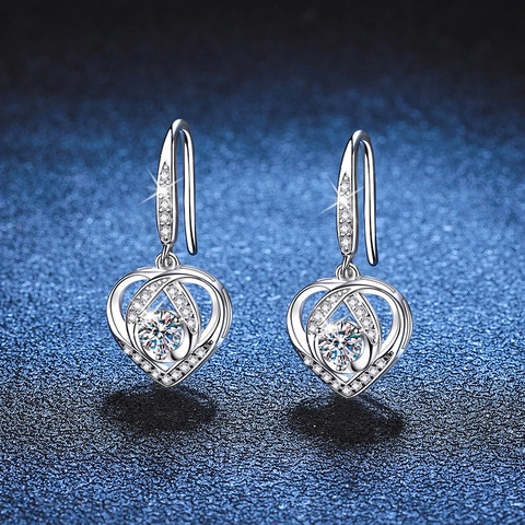 S925 Sterling Silver Heart Shaped Moissanite Drop Earrings For Women Heart Cut D Color Moissanite Dangle Earrings Jewelry Gift