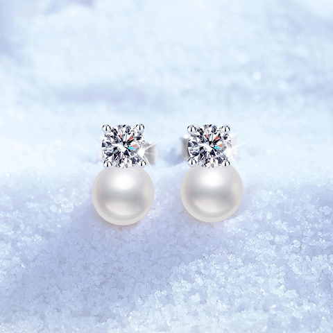 S925 Sterlingsilber Süßwasserperle Ohrstecker Mit Moissanit Rund Eingelegt Elegant Minimalistisch D Farbe Schmuck Für Damen
