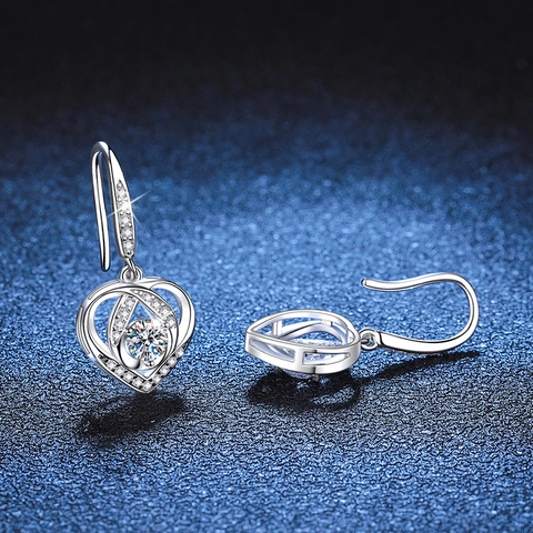 S925 Sterling Silver Heart Shaped Moissanite Drop Earrings For Women Heart Cut D Color Moissanite Dangle Earrings Jewelry Gift
