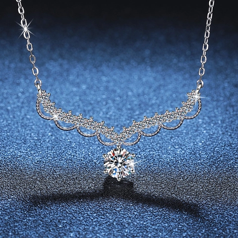925 Sterling Silver Moissanite Necklace For Women Elegant Wave Wing Pendant Necklace Luxury Rhinestone Jewelry Anniversary Gift