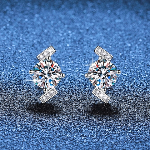 925 Sterlingsilber Moissanit Ohrstecker Für Damen Vier Krallen Geometrische D Farbe Brillante Runde Moissanit Schmuck Geschenk