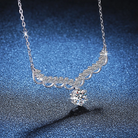 925 Sterling Silver Moissanite Necklace For Women Elegant Wave Wing Pendant Necklace Luxury Rhinestone Jewelry Anniversary Gift
