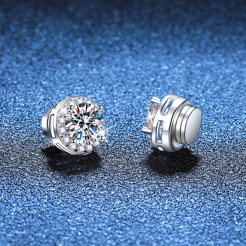 Orecchini Magnetici in Argento Sterling S925 Con Moissanite Taglio Rotondo Halo Senza Buco Unisex Gioielli Minimalisti