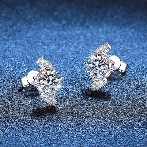 925 Sterlingsilber Moissanit Ohrstecker Für Damen Vier Krallen Geometrische D Farbe Brillante Runde Moissanit Schmuck Geschenk