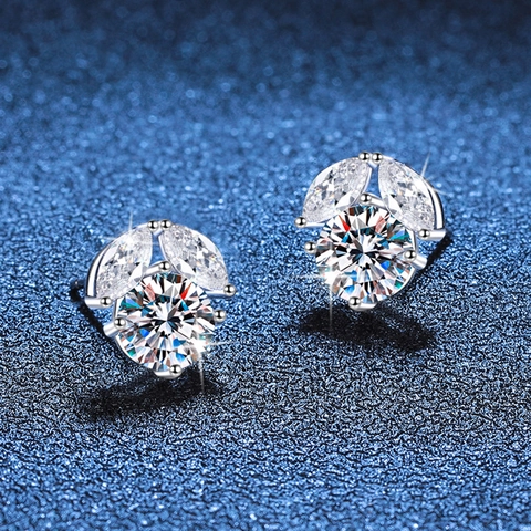 Orecchini a Bottone in Argento Sterling S925 Con Moissanite per Donna Forma di Foglia Fiore Gioielli Scintillanti Regalo Con Scatola