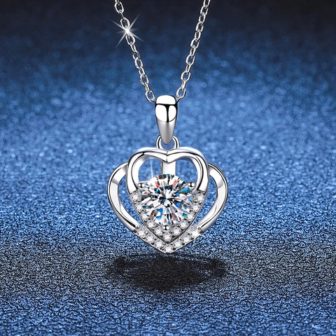 Collana con Pendente a Cuore in Argento Sterling 925 Collana in Pietra ad Alto Contenuto di Carbonio Moissanite per Donna Gioielli Regalo