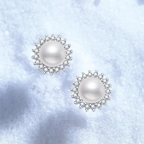 Elegante 925 Sterling Zilveren Zoetwaterparel Oorknopjes Voor Dames Witte Ronde Parel Strass Halo Oorbellen Sieraden Cadeau