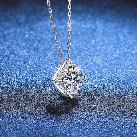 Collar Con Colgante Cuadrado de Plata de Ley S925 Con Moissanita para Mujer Elegante Color D Corte Princesa Joyería Regalo