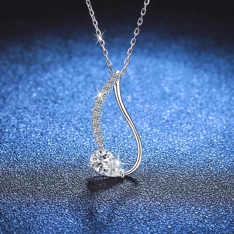 925 Sterling Silver Pear Cut Moissanite Pendant Necklace For Women S-Shaped Water Drop Rhinestone Luxurious Elegant Jewelry