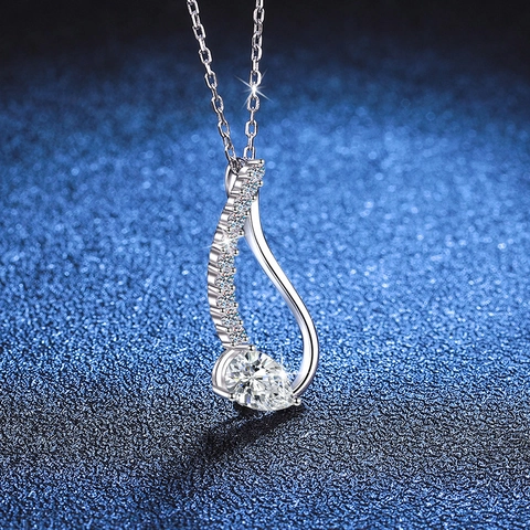 925 Sterling Silver Pear Cut Moissanite Pendant Necklace For Women S-Shaped Water Drop Rhinestone Luxurious Elegant Jewelry