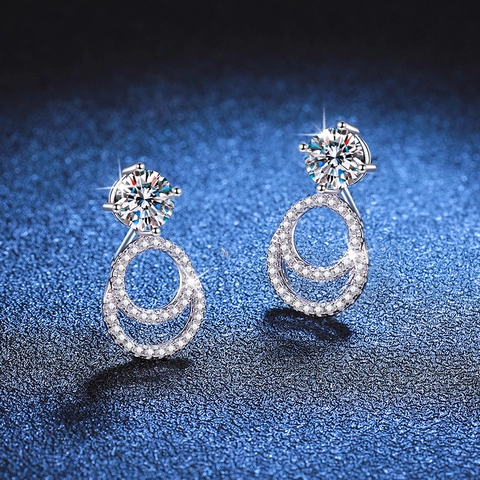925 Sterling Silver Moissanite Stud Earrings Luxurious Interlocking Double Circle Geometric Earrings For Women Wedding Jewelry