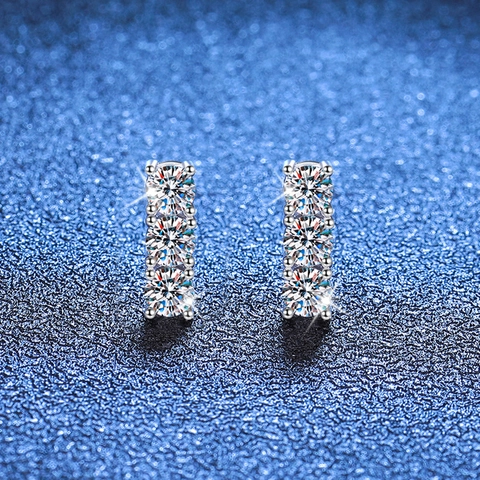 S925 Sterlingsilber Drei Steine Moissanit Ohrstecker Rundschliff Moissanit Schmuck Für Damen Alltagslook