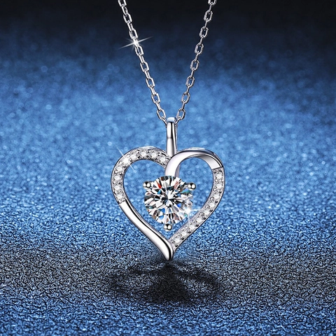 925 Sterling Silver Double Heart Pendant Necklace For Women Moissanite Zirconia Inlaid Electroplated Fashion Jewelry Gift