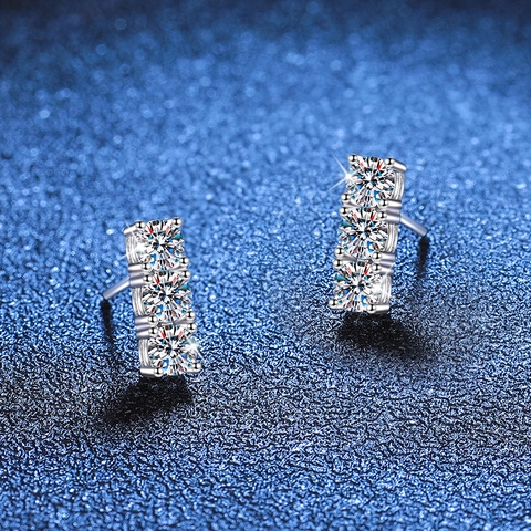 S925 Sterlingsilber Drei Steine Moissanit Ohrstecker Rundschliff Moissanit Schmuck Für Damen Alltagslook