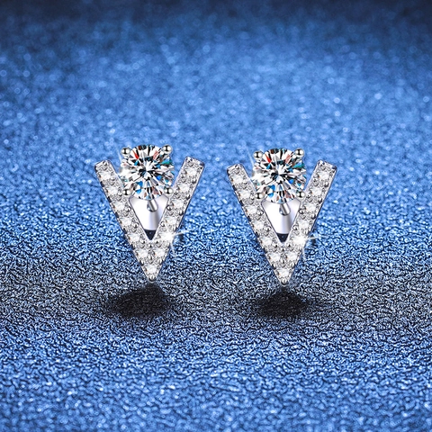 925 Argento Sterling Orecchini a Bottone a Forma di V Moissanite per Donna Gioielli Intarsiati Geometrici Minimalisti per Matrimonio Quotidiano Banchetto