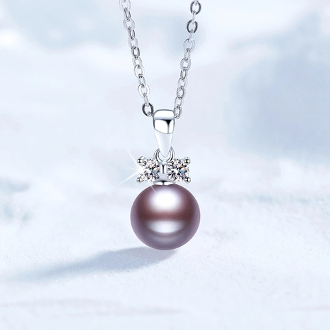 Collana con Ciondolo in Moissanite e Perla d'Acqua Dolce per Donna in Argento Sterling S925 Design a Corona Gioielli Regalo