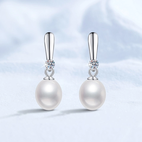 Elegant S925 Sterling Silver Moissanite And Freshwater Pearl Dangle Earrings For Women Fashion Jewelry Wedding Party Gift