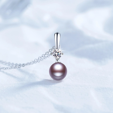 Collana con Pendente in Argento Sterling 925 Moissanite Perla d'Acqua Dolce Elegante Collana con Perla Viola Corona Gioielli Donna Regalo