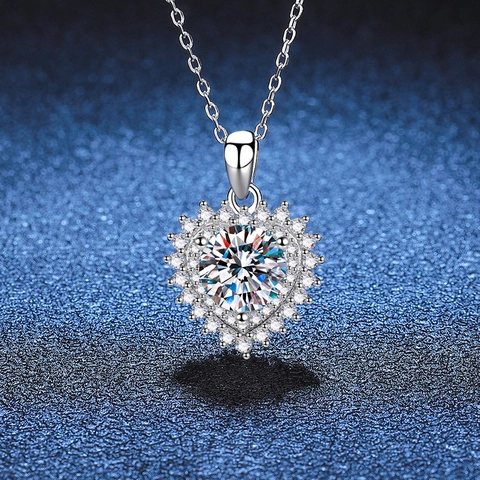 S925 Sterlingsilber Herz Moissanit Halskette Brillant Rund Zirkonia Anhänger Für Damen Elegant Pendeln Mode Schmuck Jubiläumsgeschenk