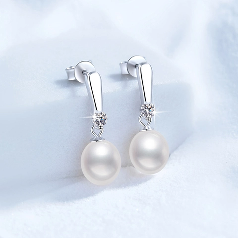 Elegant S925 Sterling Silver Moissanite And Freshwater Pearl Dangle Earrings For Women Fashion Jewelry Wedding Party Gift
