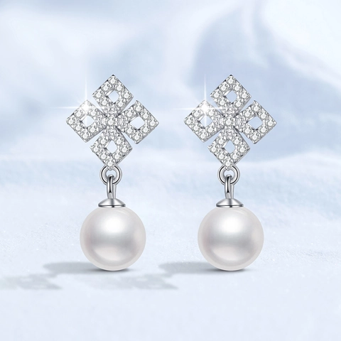 Moissaniet Zoetwaterparel Hangoorbellen 925 Sterling Zilver Geometrisch Ingelegd Elegant Sieraden Vrouwen Bruiloft Banket Feest