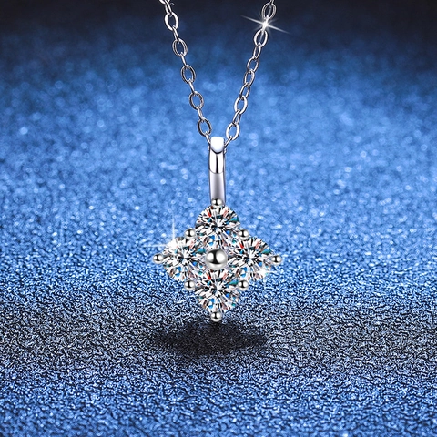 925 Sterling Silver Moissanite Necklace For Women 1.2ct Rhombus Pendant Minimalist Clavicle Chain Geometric Jewelry Gift