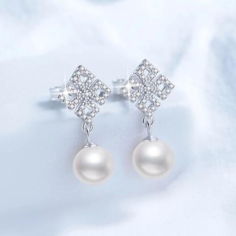 Moissaniet Zoetwaterparel Hangoorbellen 925 Sterling Zilver Geometrisch Ingelegd Elegant Sieraden Vrouwen Bruiloft Banket Feest