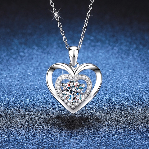 Collana Con Ciondolo a Cuore in Argento Sterling 925 Moissanite per Donna Elegante Design a Cuori Intrecciati Gioielli Regalo