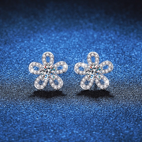 925 Sterling Silver Moissanite Sun Flower Stud Earrings For Women D Color Sparkly Rhinestone Inlaid Fashion Jewelry Gift