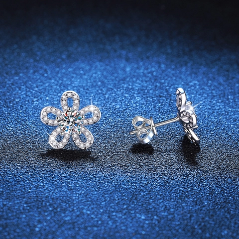 925 Sterling Silver Moissanite Sun Flower Stud Earrings For Women D Color Sparkly Rhinestone Inlaid Fashion Jewelry Gift