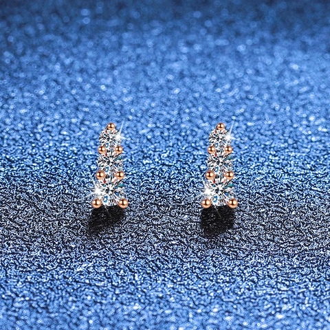 925 Sterlingsilber Moissanit Ohrstecker Für Damen Roségold Drei Steine Vertikal Drop Minimalistischer Feiner Schmuck Ohrringe