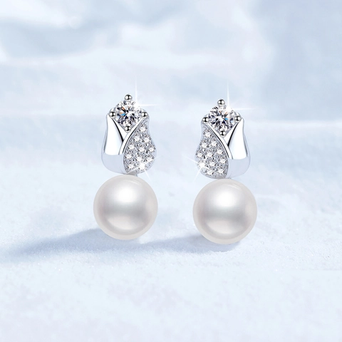 Orecchini a Perla in Argento Sterling 925 a Forma di Tulipano Per Donna Eleganti Orecchini con Perle d'Acqua Dolce e Moissanite Gioielli Festa